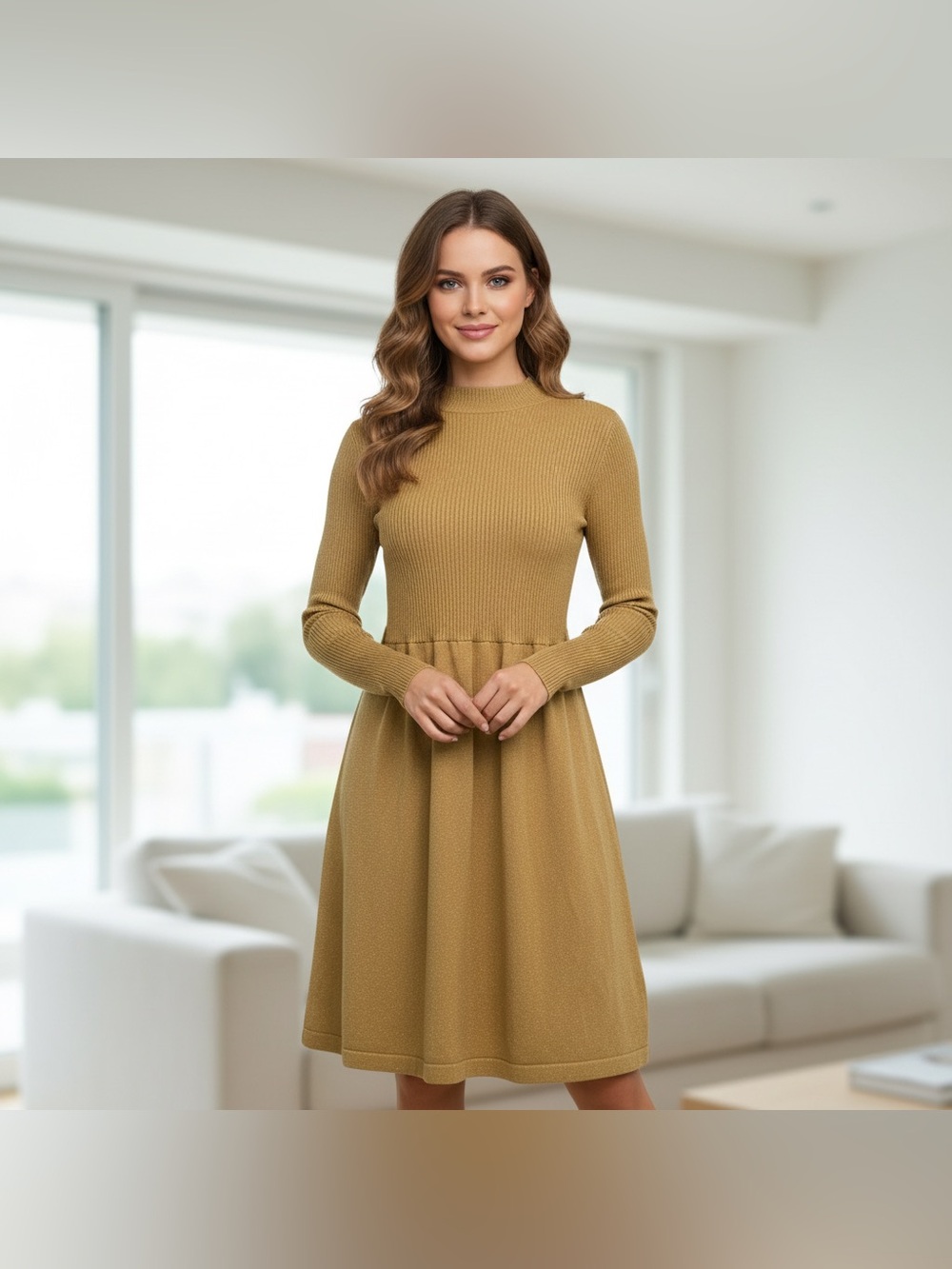 Free People Gold French Girl Lurex Dress Metallic Knit